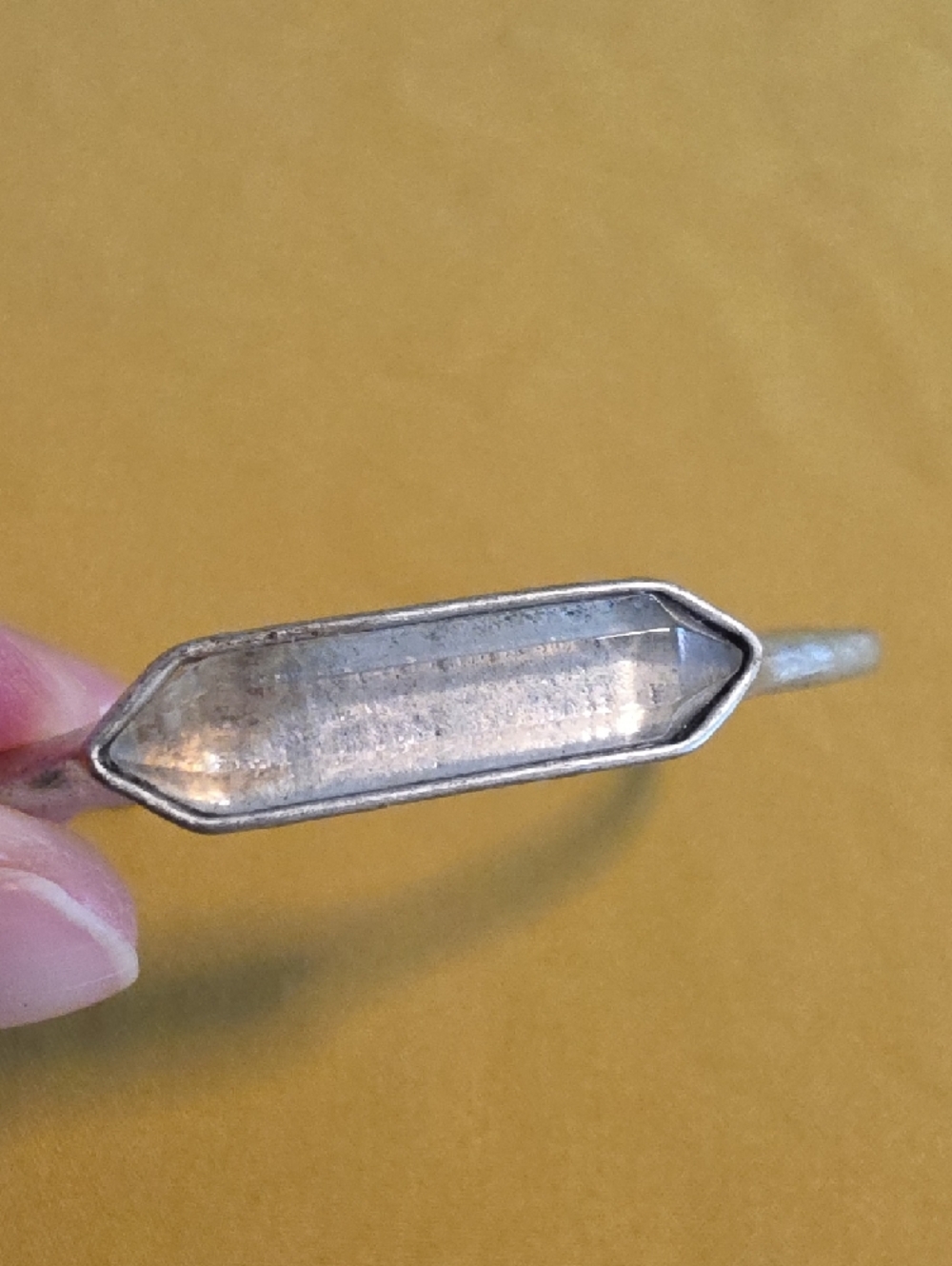 Vintage-Style Lucky Brand Silver-Tone Open Cuff with a Bezeled Gem Stone - Picture 4 of 7